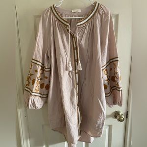 Ciel USA beige embroidered tunic dress with pockets Sz S
